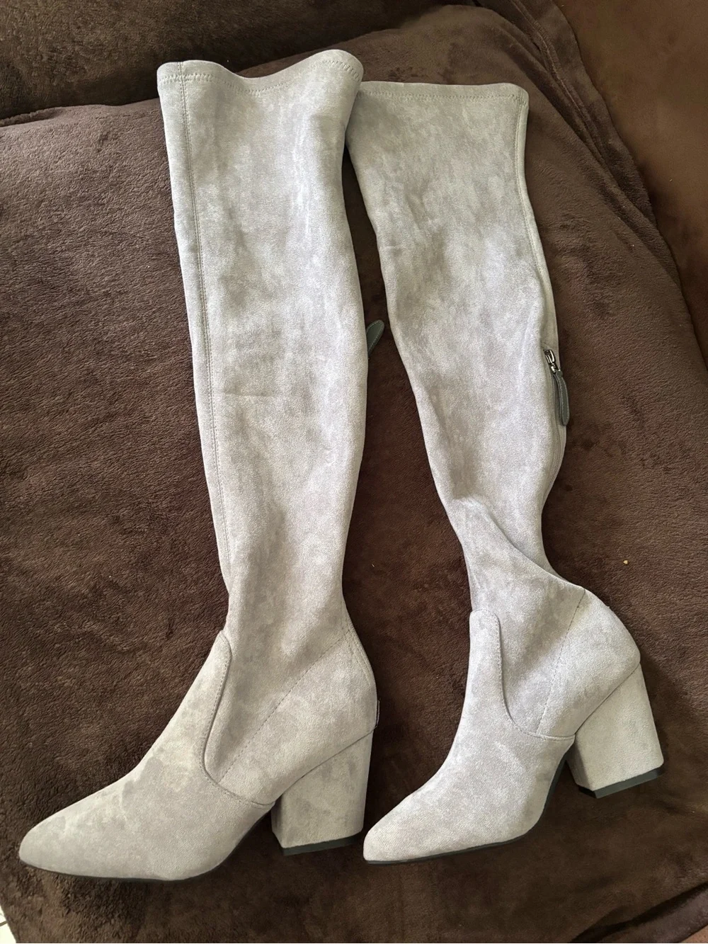 Over-the-Knee Block Heel Boots in Light Gray - Women